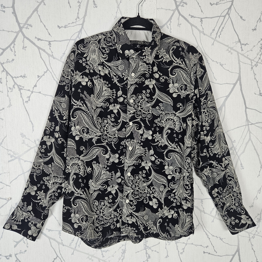 Amedeo Exclusive Black Floral Paisley Printed Cotton Button Front Shirt
